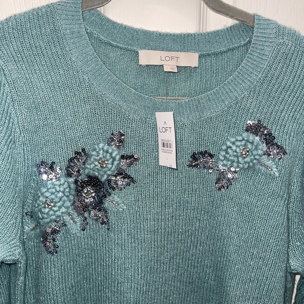 Loft Embroidered Sweater with sequined rosettes.